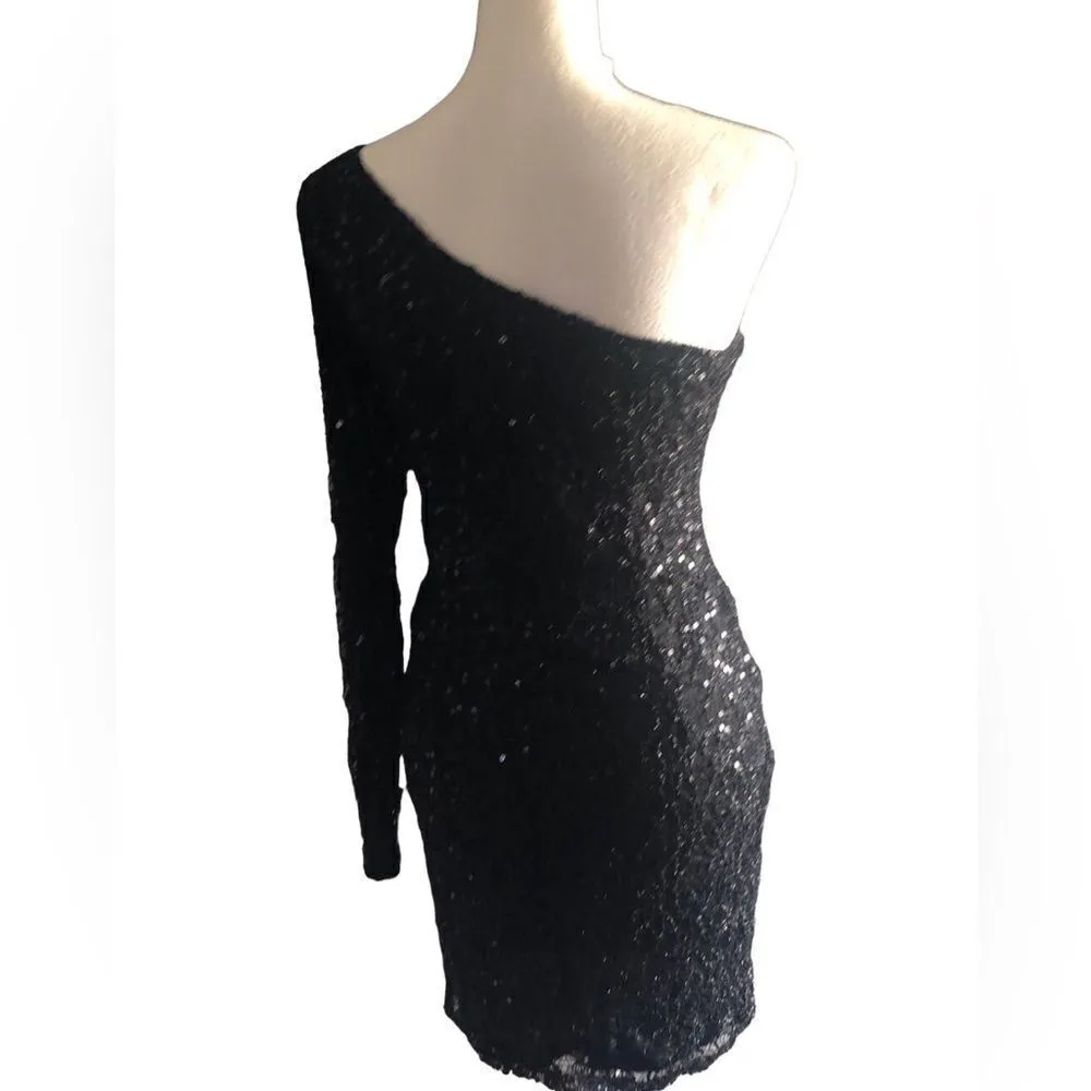 Love stitch sequin one sleeve little black dress size Xs/s Black - Image 5