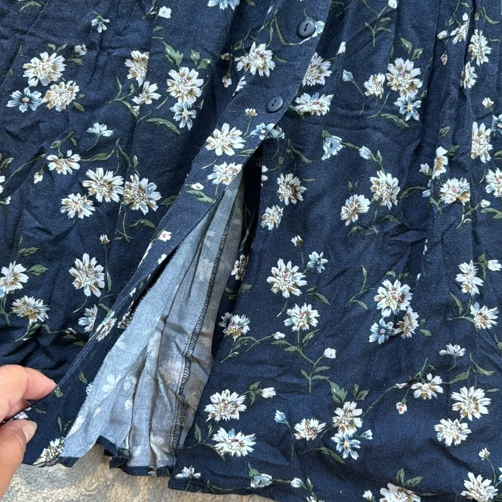 Vintage Cristin Stevens Floral Button Down Dress Navy Medium Blue - Image 2