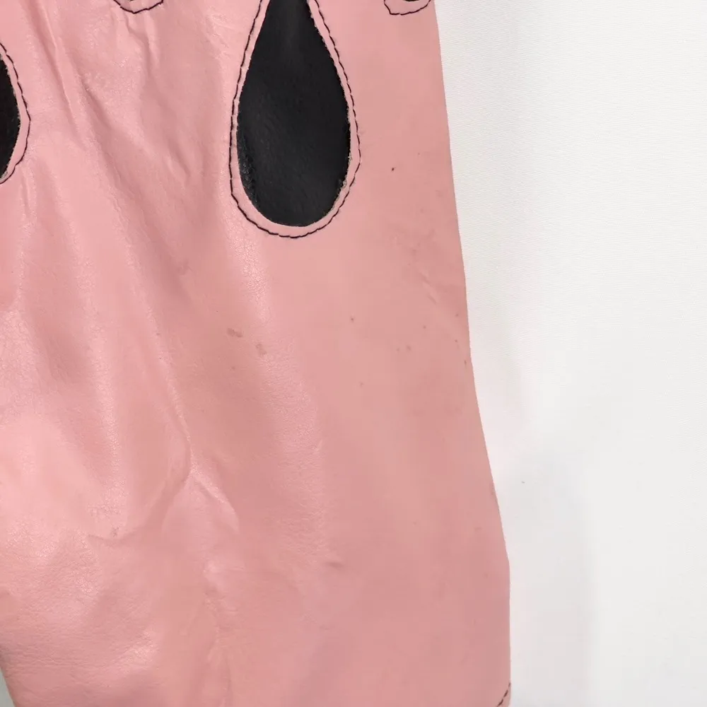 VTG Diamond Plate Womens Large Faux Leather Jacket Black Pink Flame Moto Biker D - Image 6