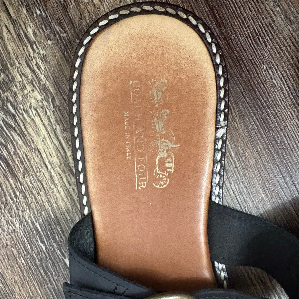 Coach and Four Made in Italy Tucson Strappy Black Leather Slip On Sandals 7 1/2 Size 7.5 - Image 3