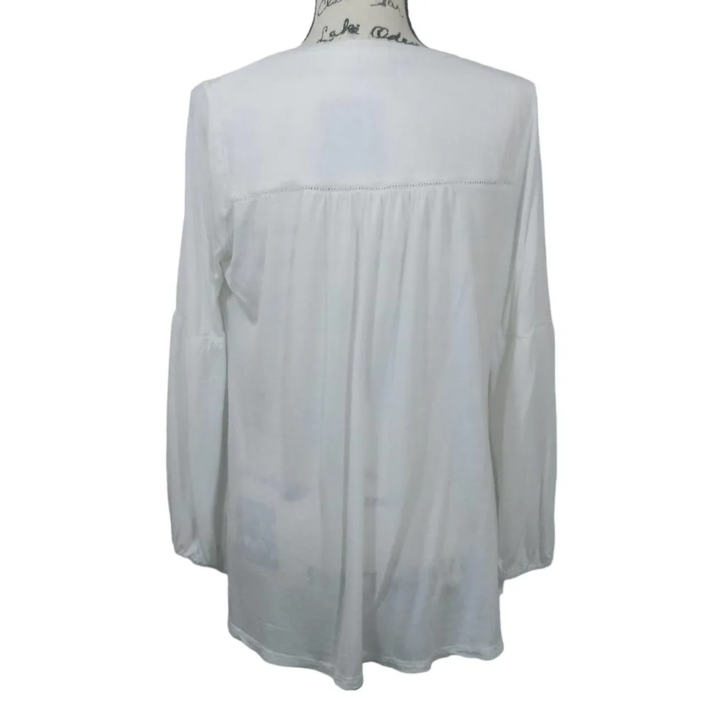 Flutter & Kick Maternity White Button Down Boho Size L - Image 4