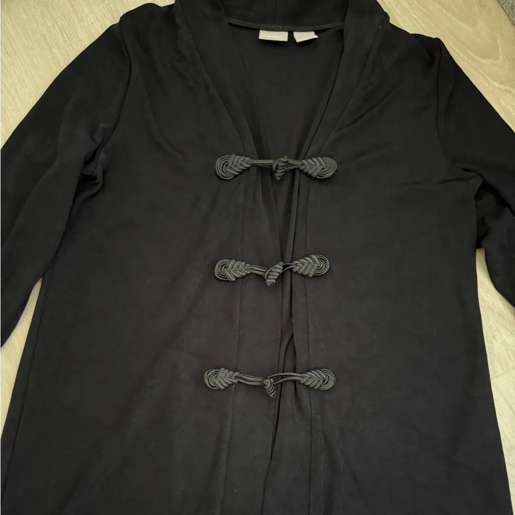 Chico’s Travelers Longline Empress Toggle Cardigan Jacket | Black | 1 (M 8/10) - Image 4