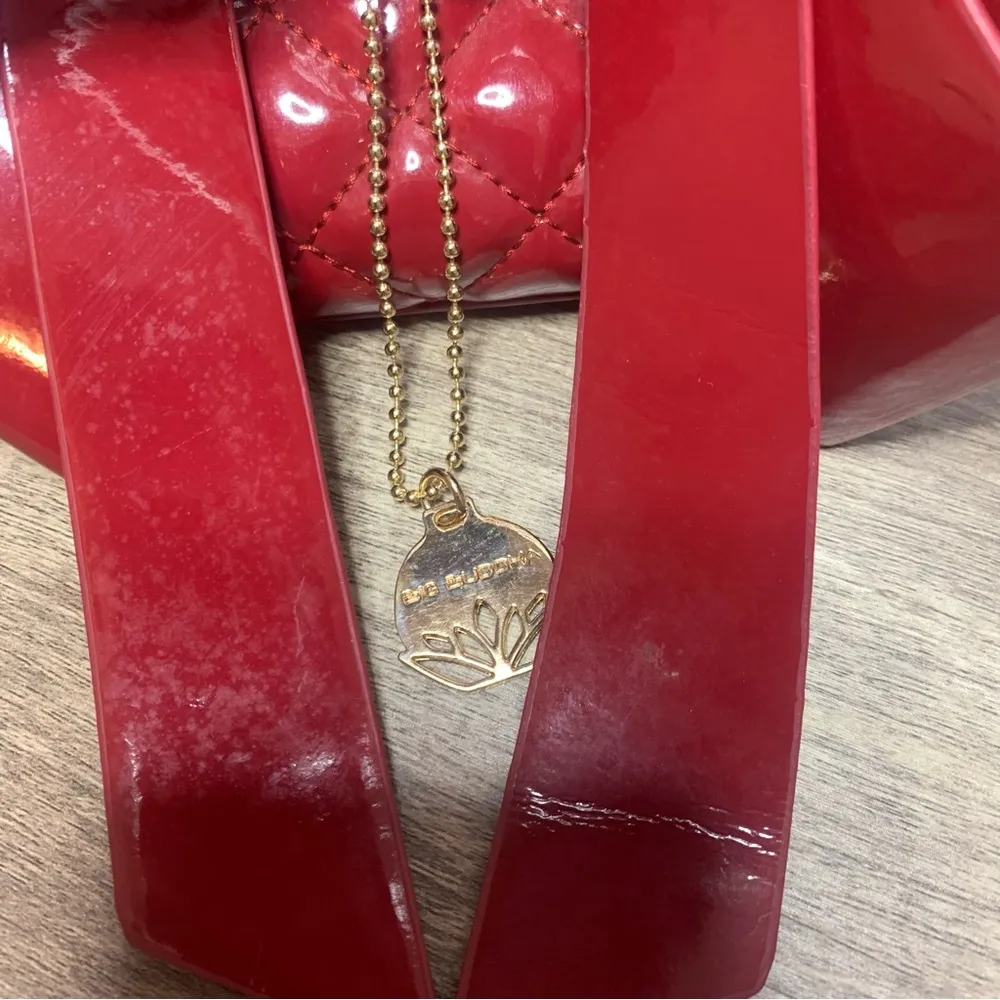 Big Buddha Red Quilted Shoulder Bag with Chain Details Patent Leather - Image 6