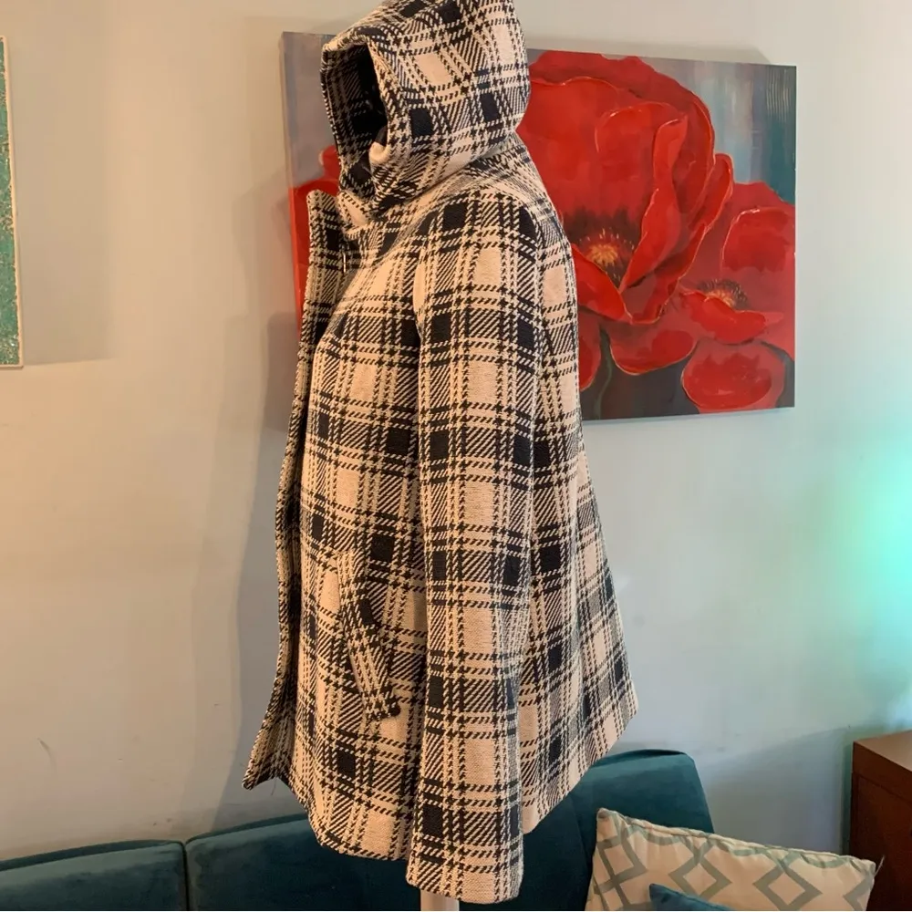 Hutch Anthropologie Plaid Jacket Blue Women’s S Small Lined Hooded EUC - Image 3