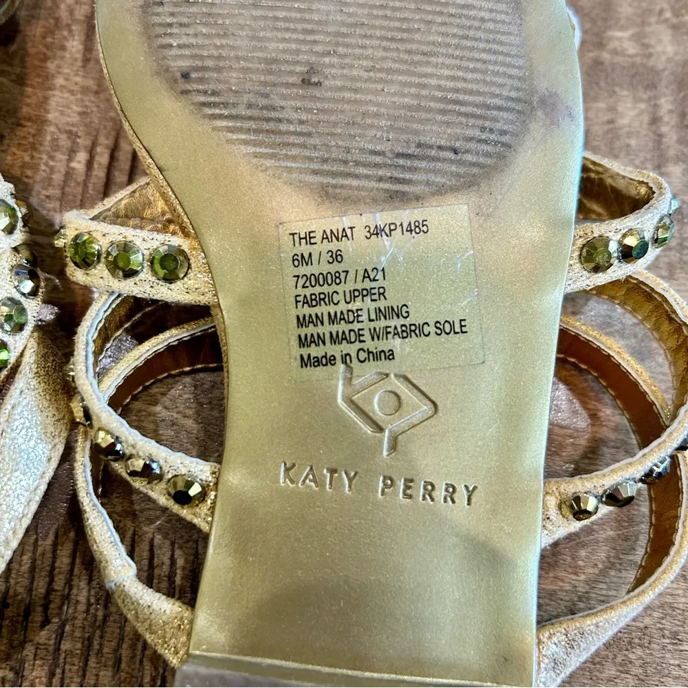 Katy Perry Women’s The Anat Metallic Rhinestone Slide Gold Size 6 EUC Shimmer - Image 6
