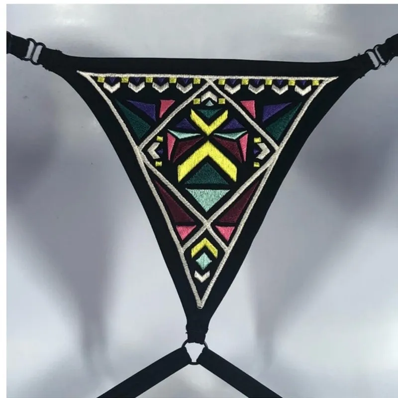 PINK Victoria’s Secret Tribal Embroidered Bikini Set S/M Black EUC - Image 3