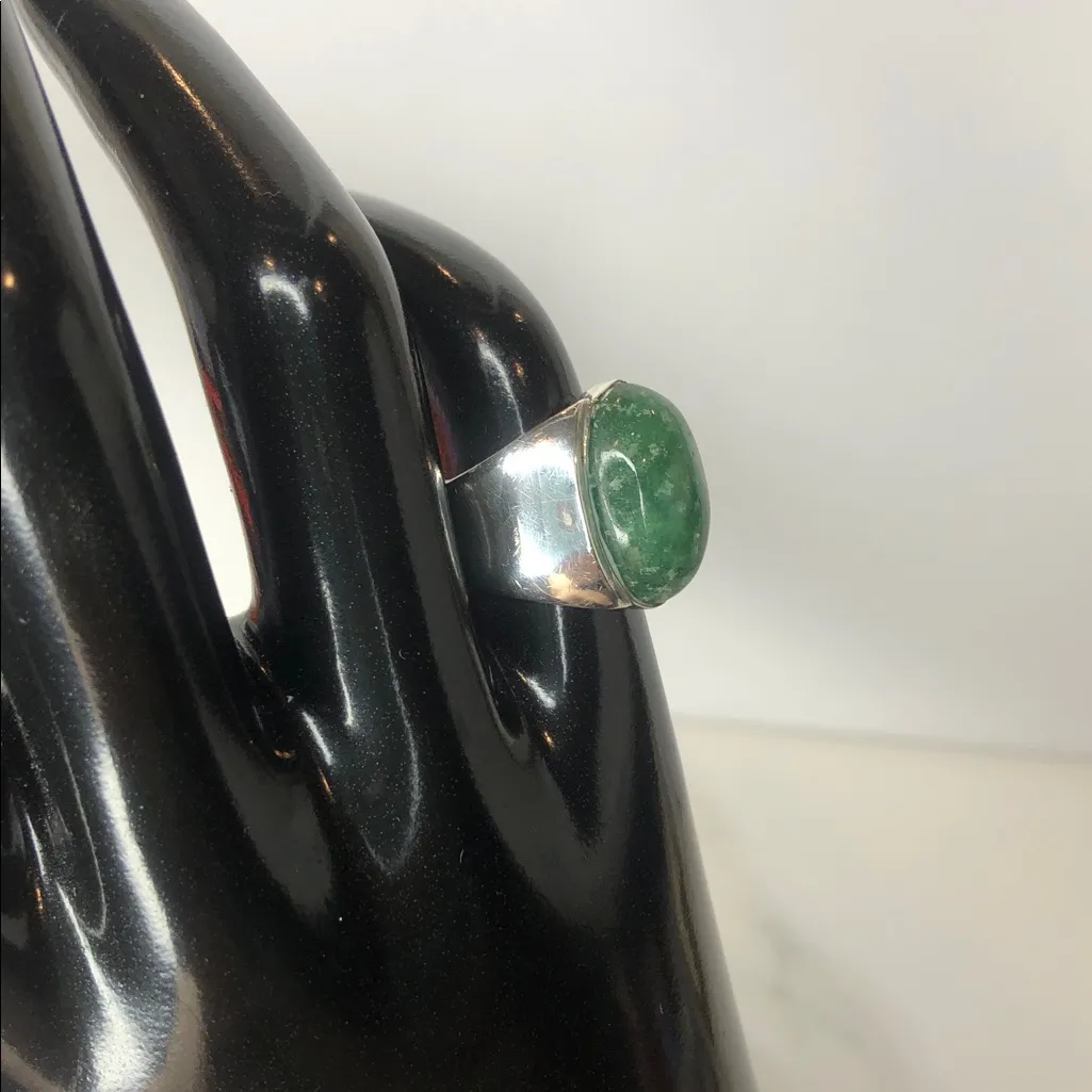 TAXCO Sterling Silver Ring with Green Aventurine Oval Cabochon Gemstone Sz 5 - Image 4