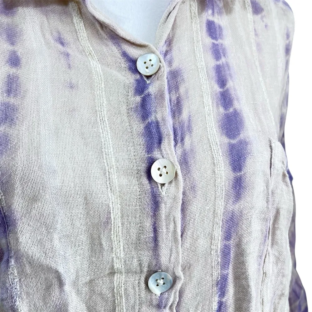 Zara Linen Blend Purple Tie-Dye Button Down Top Size M - Image 4