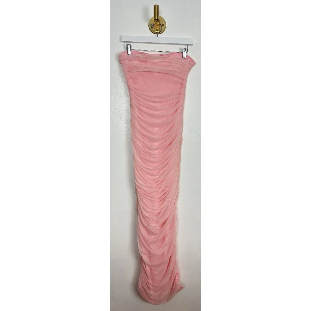 HOUSE OF CB Sofia Strapless Ruched Gown in Fairy Pink Size Large - Image 5