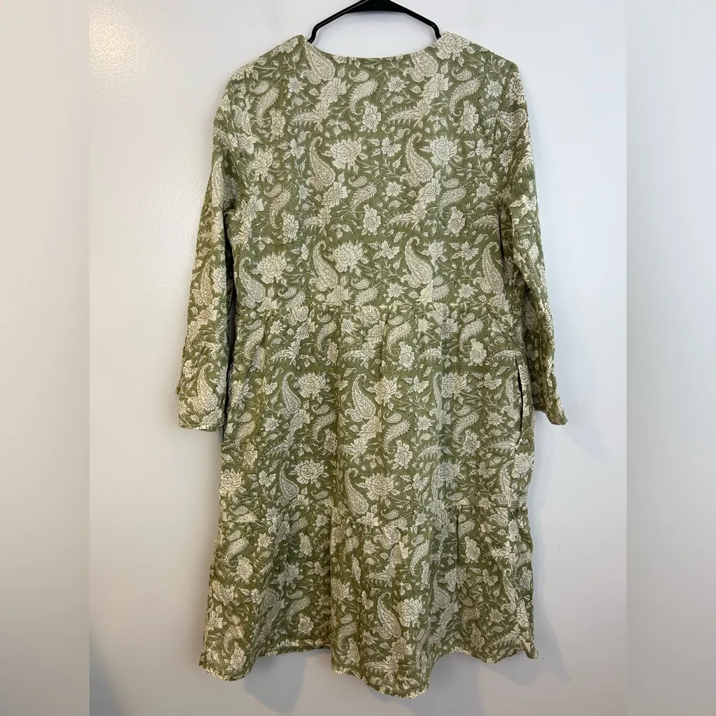 J.Jill Lightweight Sage Green Floral/Paisley Tiered 100% Cotton Dress Medium - Image 9