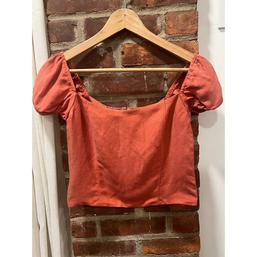 J.Crew Women’s Cottagecore Squared neck Cupro Linen cropped Top XS Red - Image 4