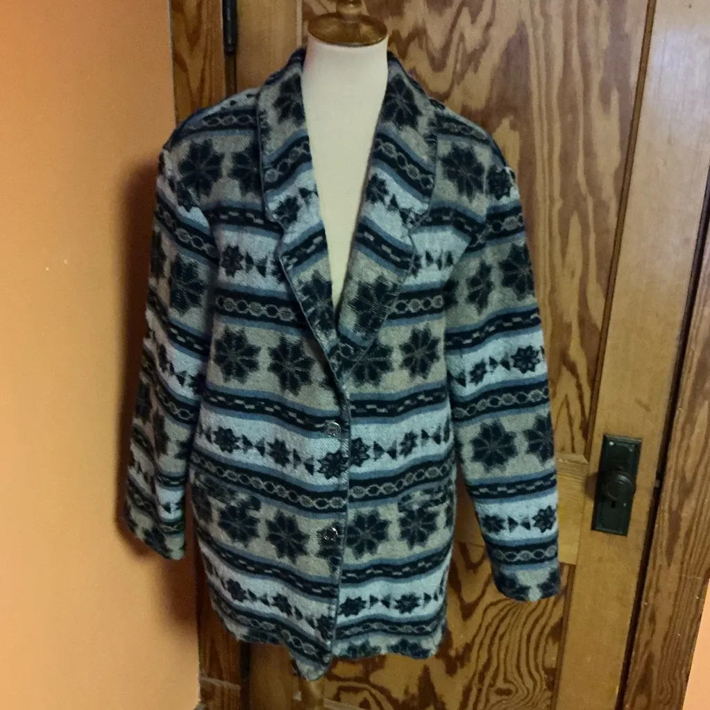 Vtg 90s Southwest Wool Jacket Blue Size L - Image 5