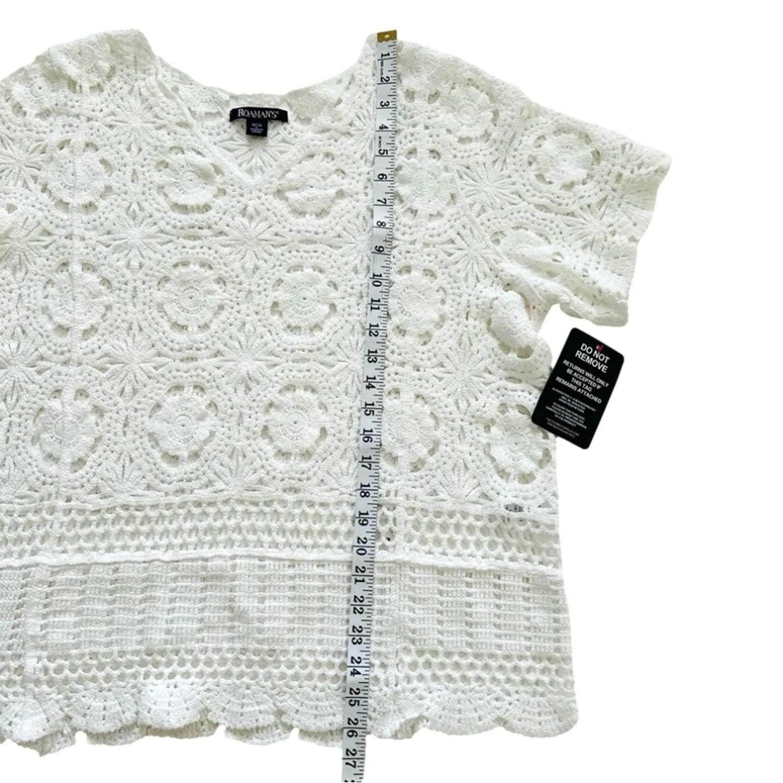 Roamans Top Sweater White French Crochet Short Sleeve Cotton Top Plus 18/20 NEW Size 1X - Image 8