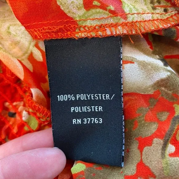 Rafaella Top L Floral‎ Red Green Semi Sheer Smocked Short Dolman Sleeve - Image 8