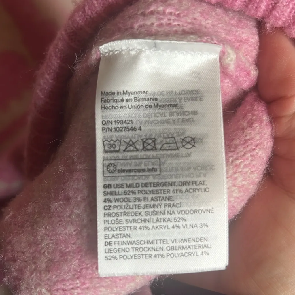 H&M MAMA LLAMA JACQUARD Knit Pink Sweater Holiday Wool Oversize Maternity Cozy - Image 7