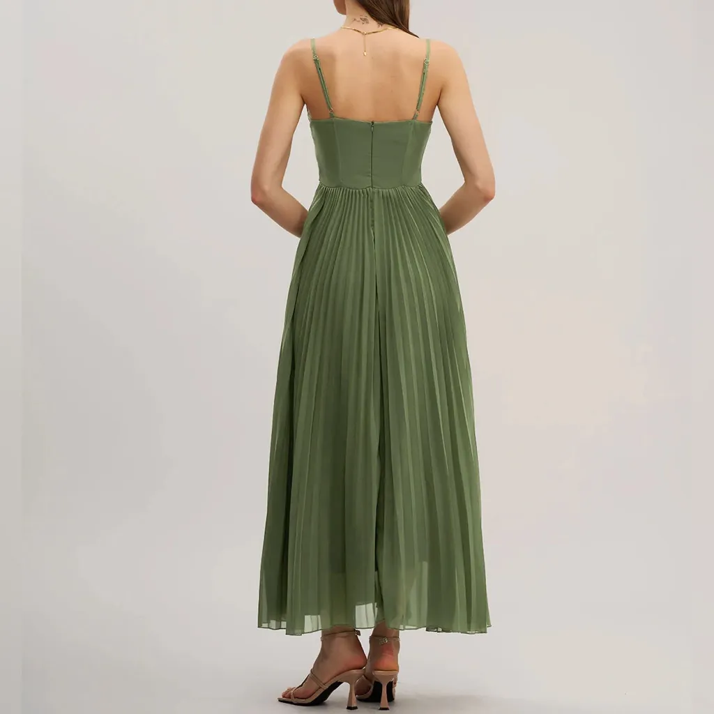 Rihoas Green Sweetheart Neck Flowy Slip Maxi Dress Size 2 - Image 5