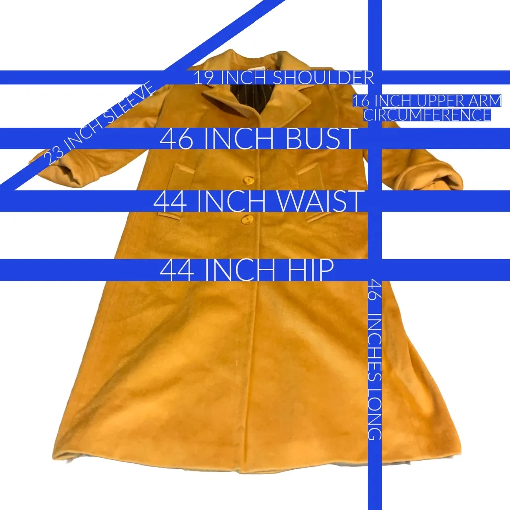 VINTAGE 1990'S ASHLEY SCOTT DARK MUSTARD YELLOW WOOL OVERCOAT (XL) - Image 13