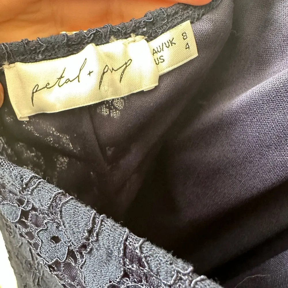 Petal + Pup Lace Halter Midi Dress Navy 4 - Image 6