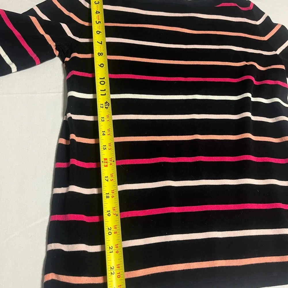 Talbots Sweater Womens 1XP black Pink Stripe Button Knit 3/4 Sleeve Work - Image 6
