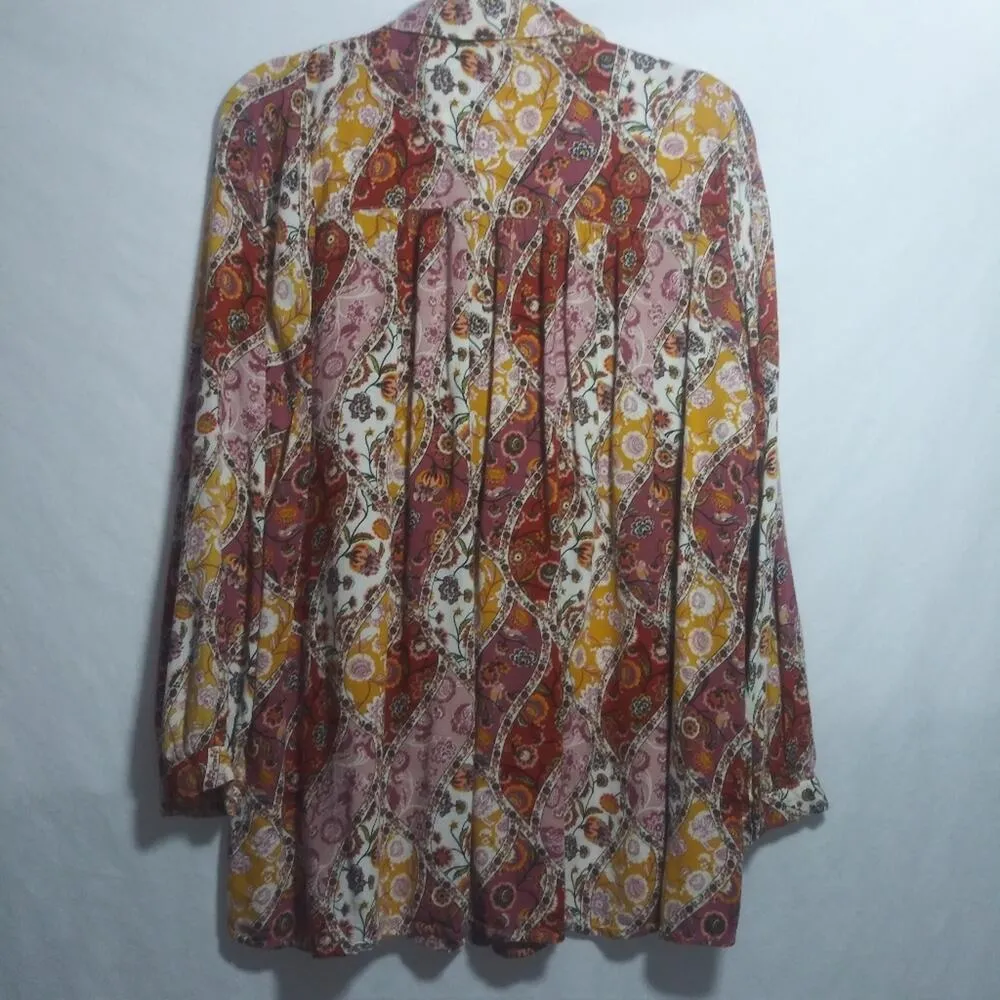 Jane and Delancey Retro Floral Paisley Oversized Button Up Top Boho Sz XL - Image 8