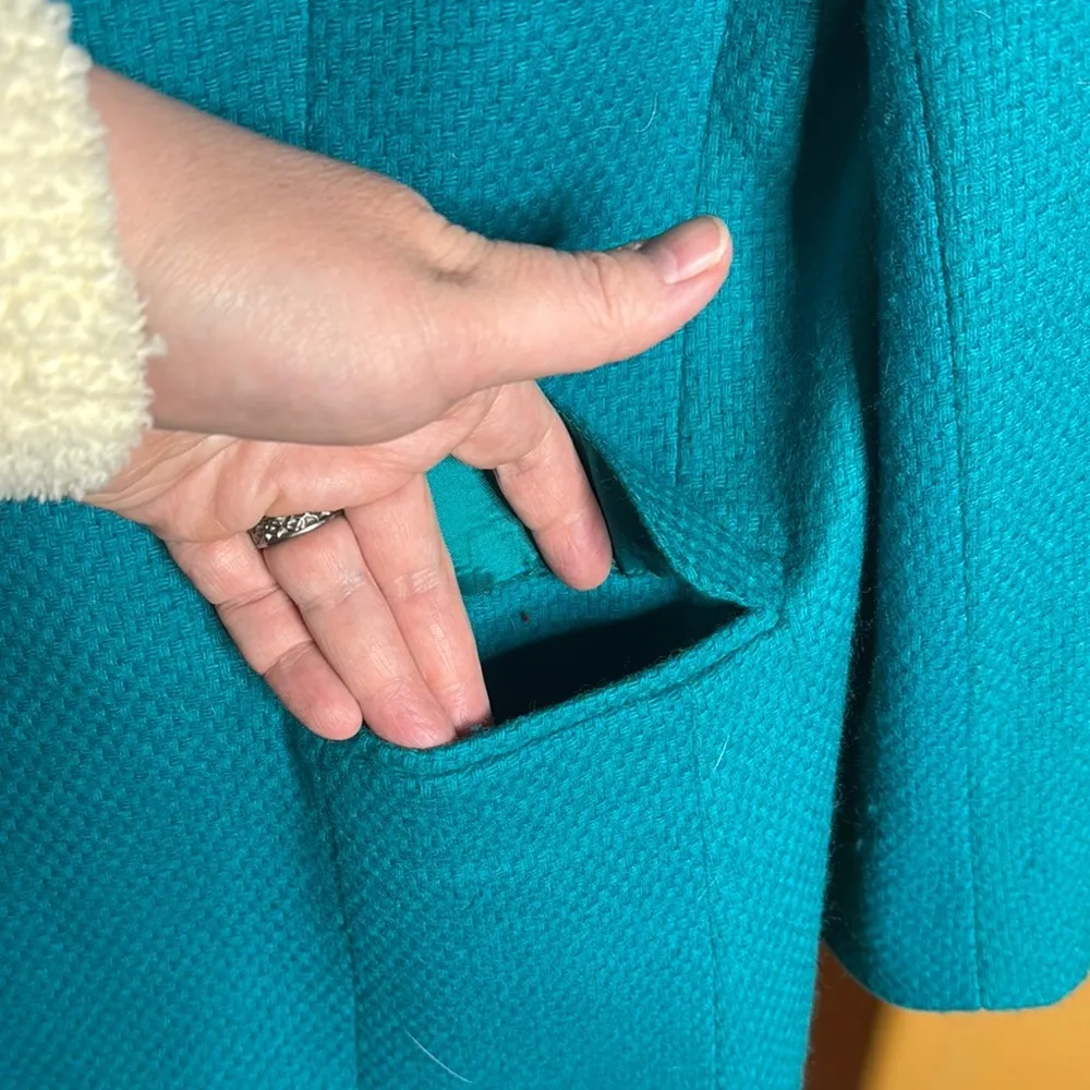 Vintage 80’s Toffs Womens Jacket Suit Blazer 100% Pure Wool Teal Large Sz Large Blue - Image 4