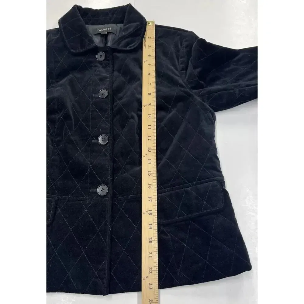 TALBOTS WOMEN'S BLACK VELOUR QUILTED BUTTON-DOWN JACKET SZ 8 Classic Preppy - Image 11