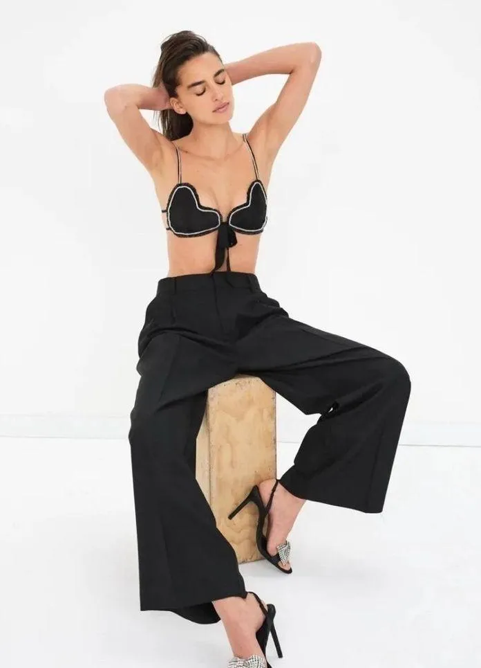 For Love And Lemons Shannon Flared Pant Trouser Black Medium Minimal Clean Girl - Image 3