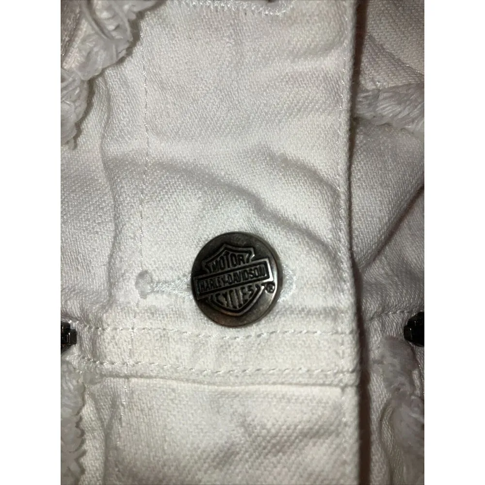 Harley Davidson Jacket Womens Medium White Denim‎ - Image 4