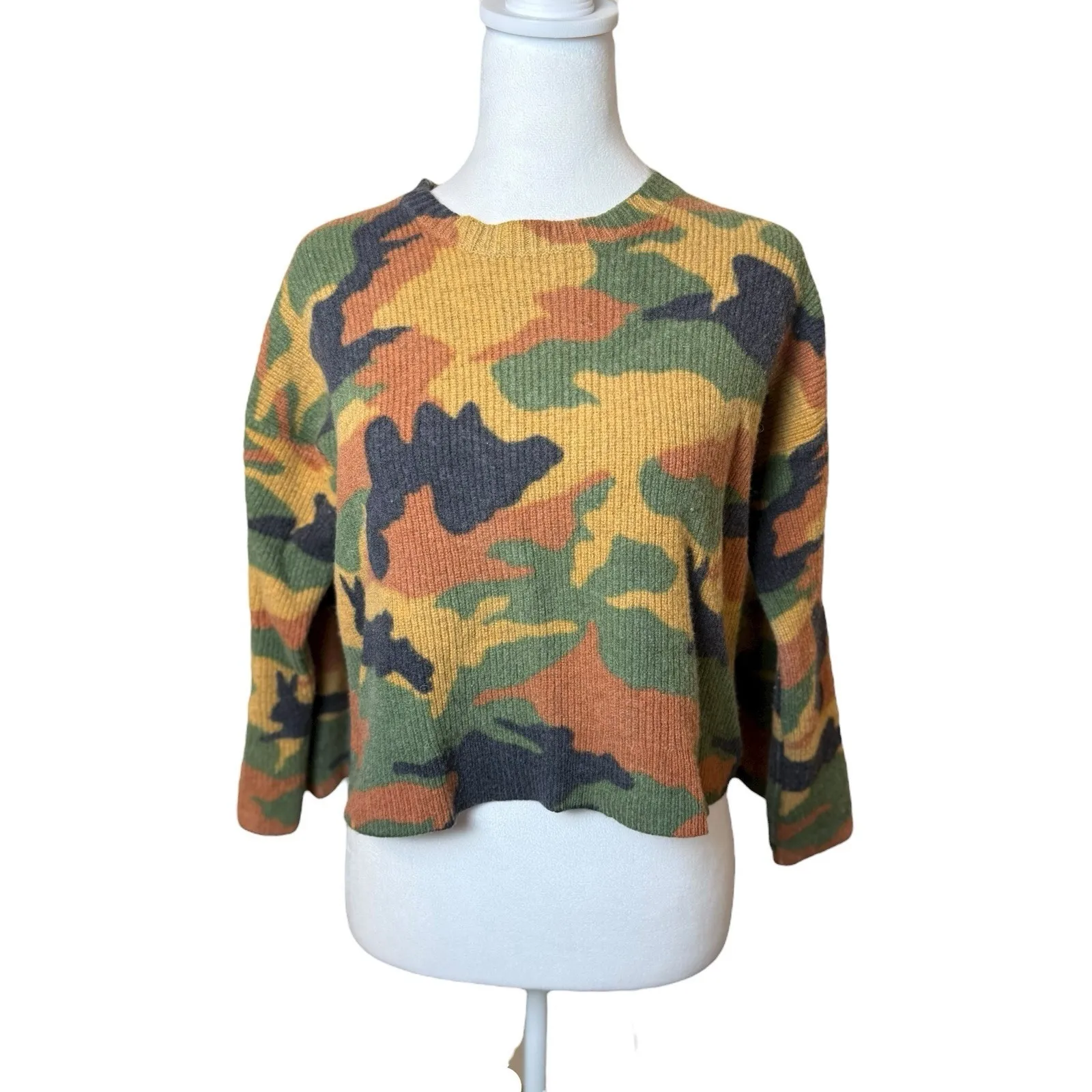 Madewell Cottontail Camo Wide Sleeve Sweater 100% Merino Wool Womens Medium - Image 4