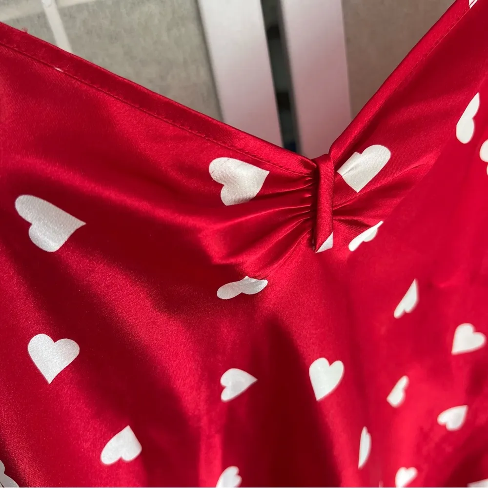 Intimates slip dress nightie night gown Red with white hearts XS - Image 3