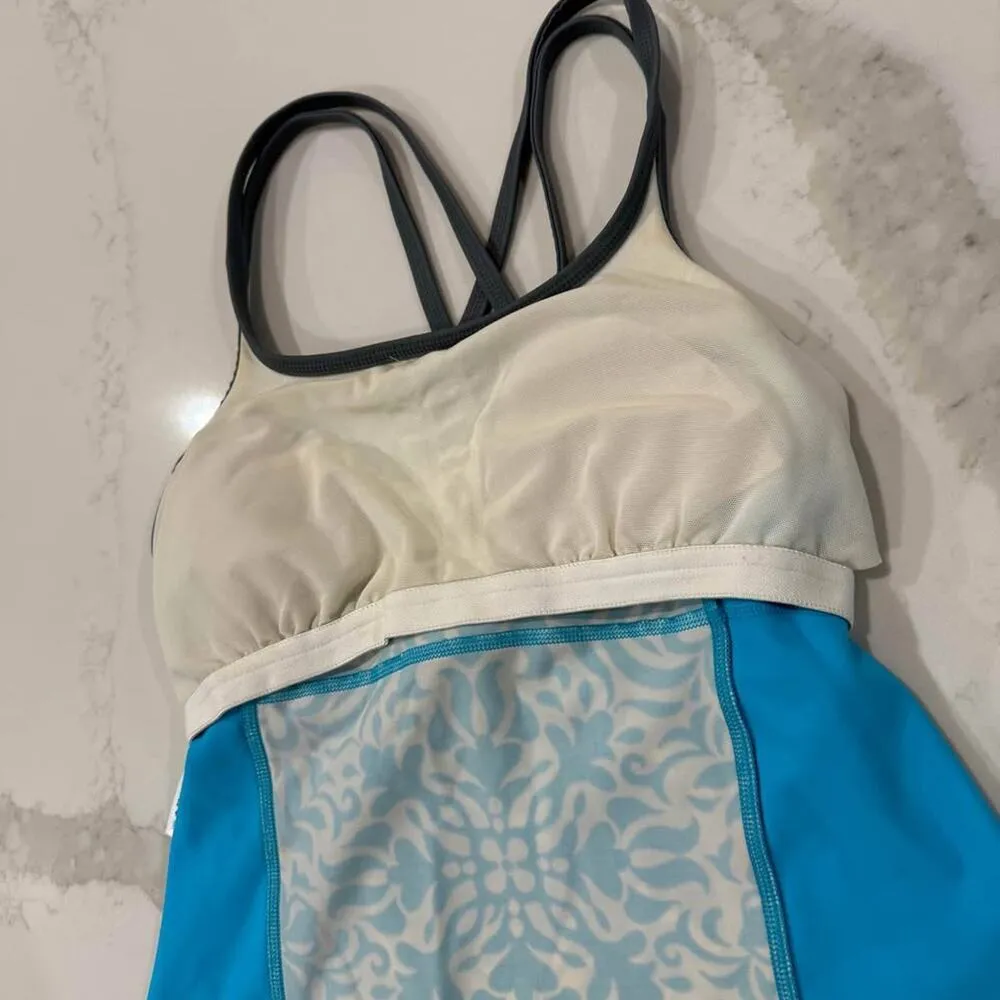 Lands End Tankini Swim Top Padded Shelf Bra Women's 4 Floral Blue Bathing Suit - Image 7