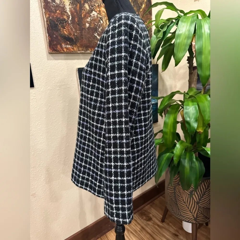 Alfred Dunner Black White Checked Tweed Blazer Size 10 - Image 2