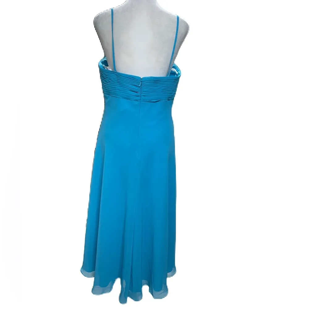 Blue Chiffon Midi Dress w Zip Garment Bag Style: F12284 Size 12 - Image 6