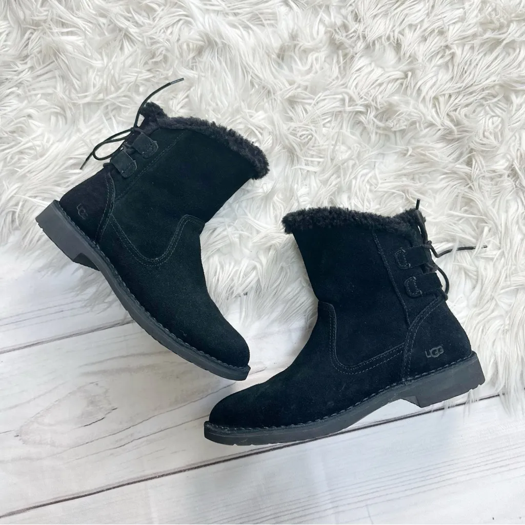 UGG Naiyah Black‎ Leather Suede Boot Size 8 - Image 2