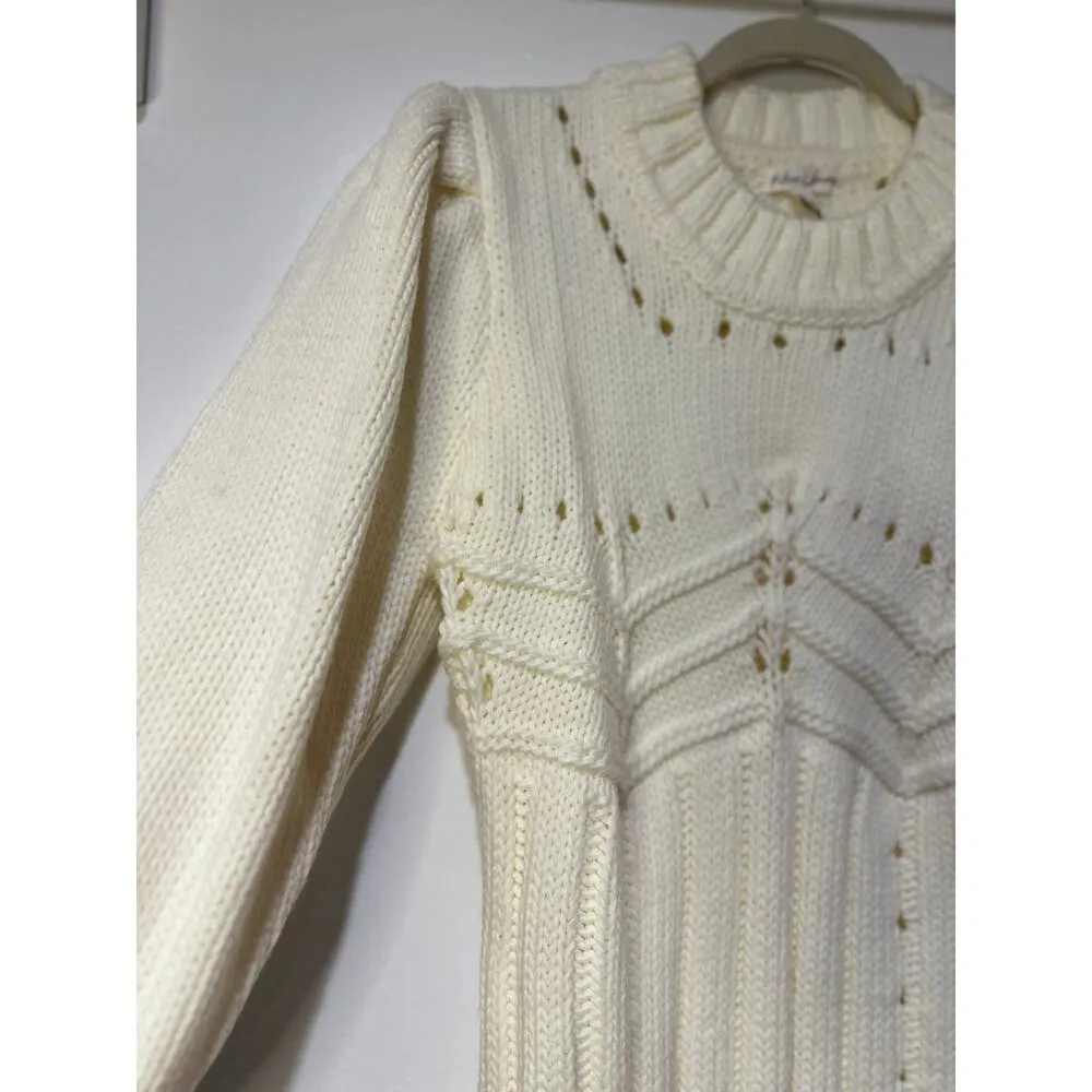 For Love & Lemons Jules Sweater Dress Cream Plus Size 1X NWT Ribbed Knit Fitted - Image 8