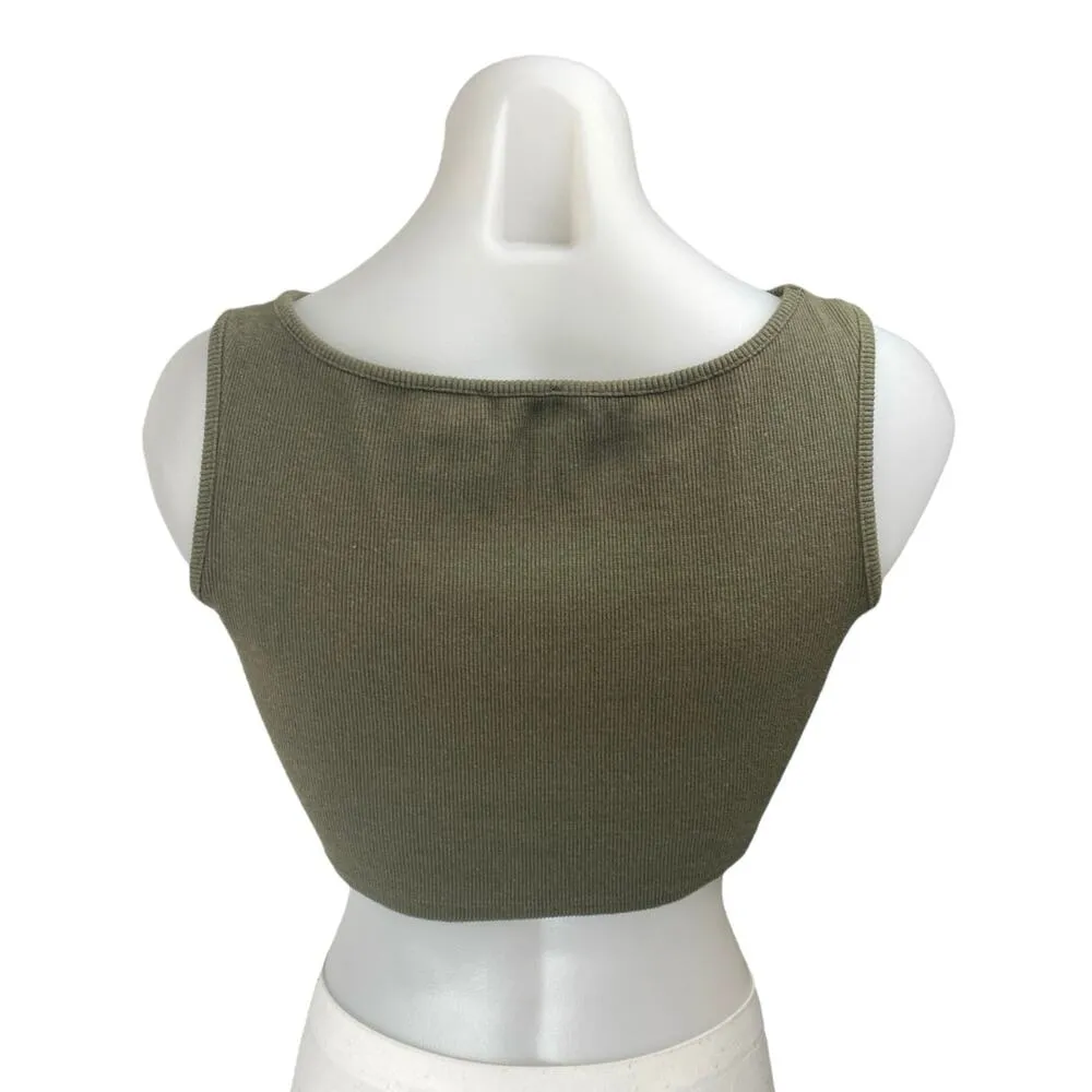 Princess Polly Green Ribbed Knit Sleeveless Cami Camisole Tank Crop Top Size 6 - Image 2