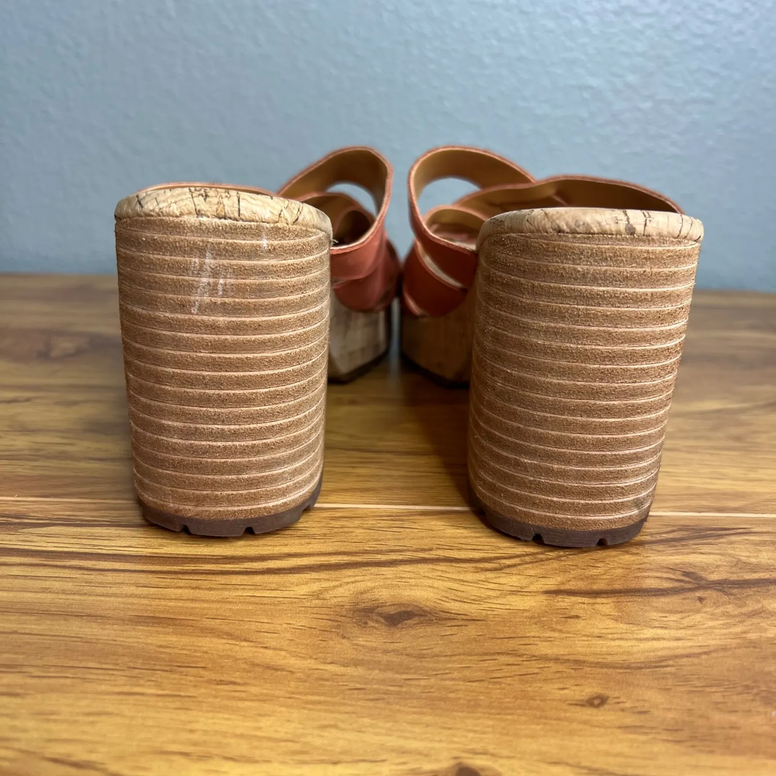 Kork Ease Charis Size 9 Leather Woven Platform Block Heel‎ Sandals Orange Kerela - Image 5