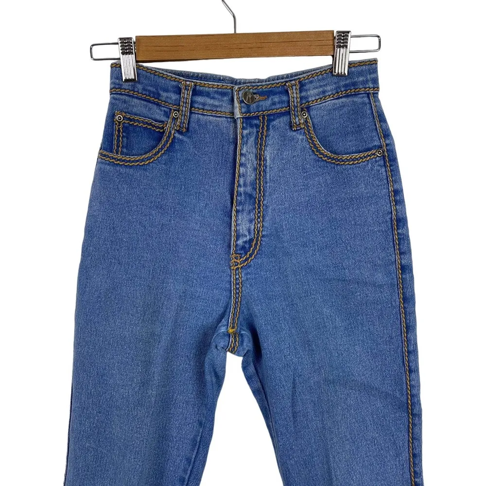 REGO Vintage Women's Size 26 Med wash High Rise Waist Western Jeans Gold Stitch - Image 3