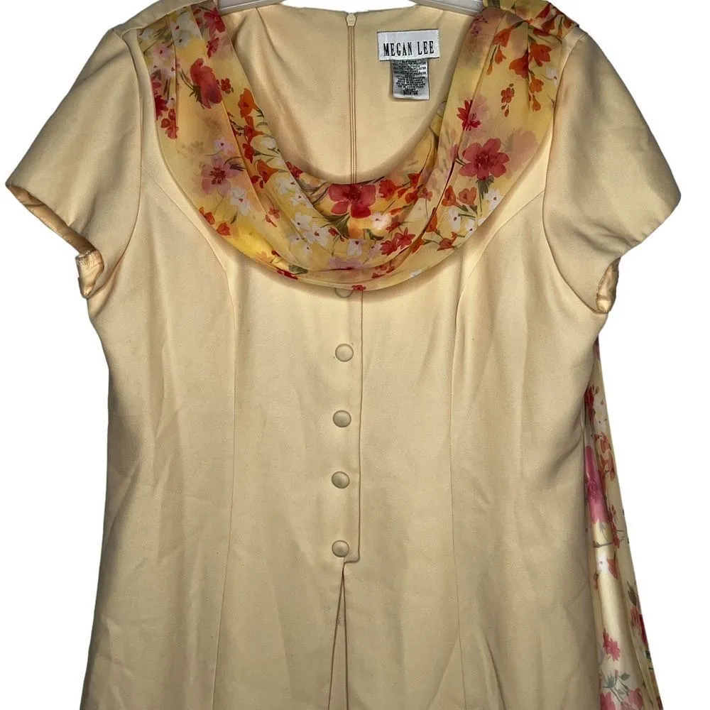 Vintage Megan Lee Dress with Attached Scarf Yellow Size 14 - Image 2