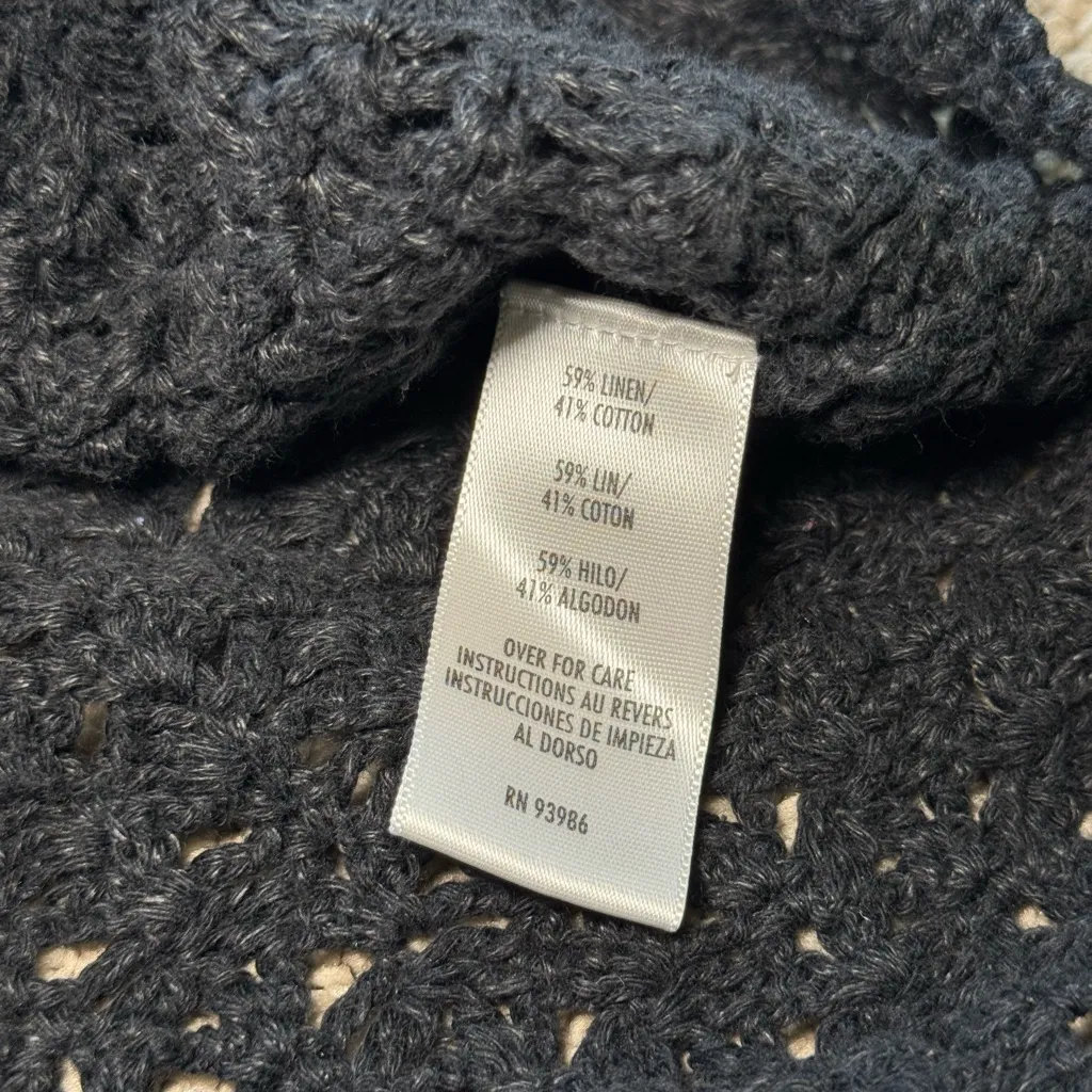 Petite‎ Sophisticate Small Black Cotton-Linen Blend Crochet Sweater - Image 4