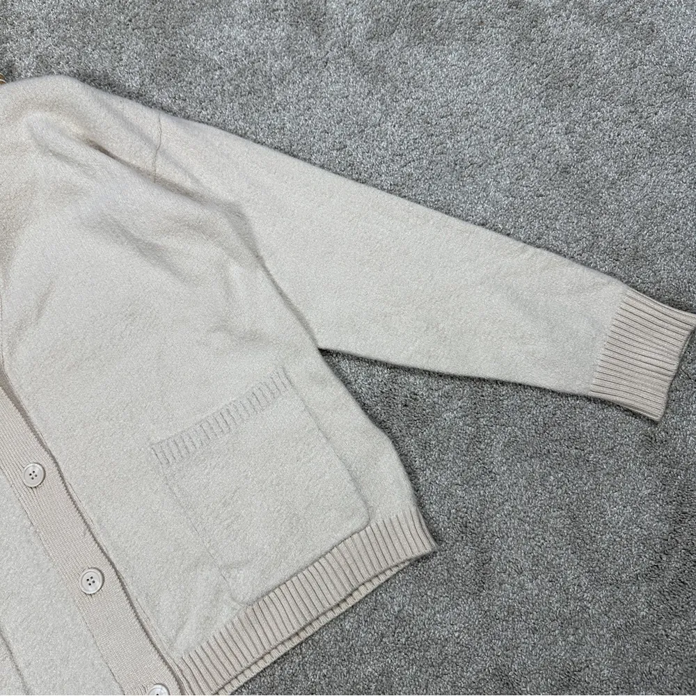 Joie Button Front Cardigan Sweater Longsleeve V-Neck Soft Fuzzy Cozy in Beige L - Image 6