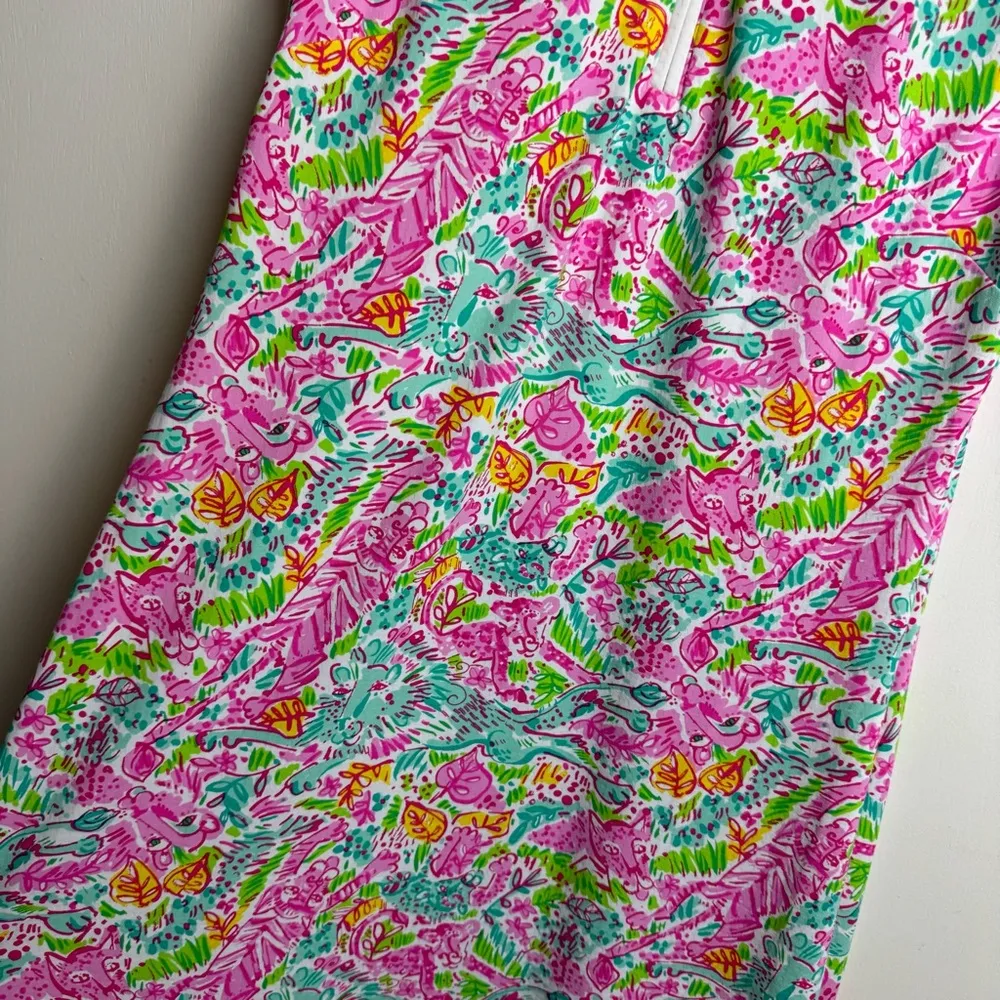 IBKUL Womens Sleeveless Active Dress Sz XS Leo Lion Tropical Print Mock Neck Pink - Image 11