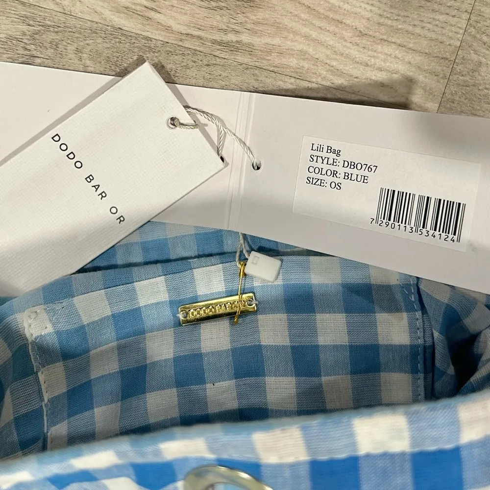 NWT Dodo Bar Or Lili Bag 100% Cotton Tote Purse Blue Purple Embroidered Checker - Image 6