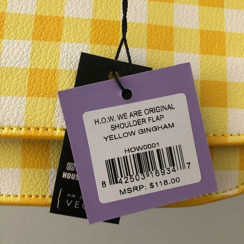 H.O.W. House Of Want We Are Original Shoulder Flap Bag in Yellow Gingham NEW - Image 8