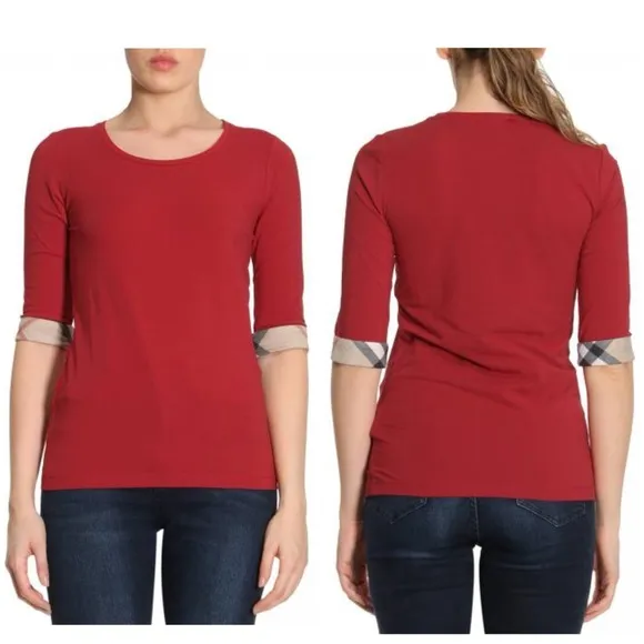 Burberry Brit • scoop round neck check cuff stretch top - Image 21