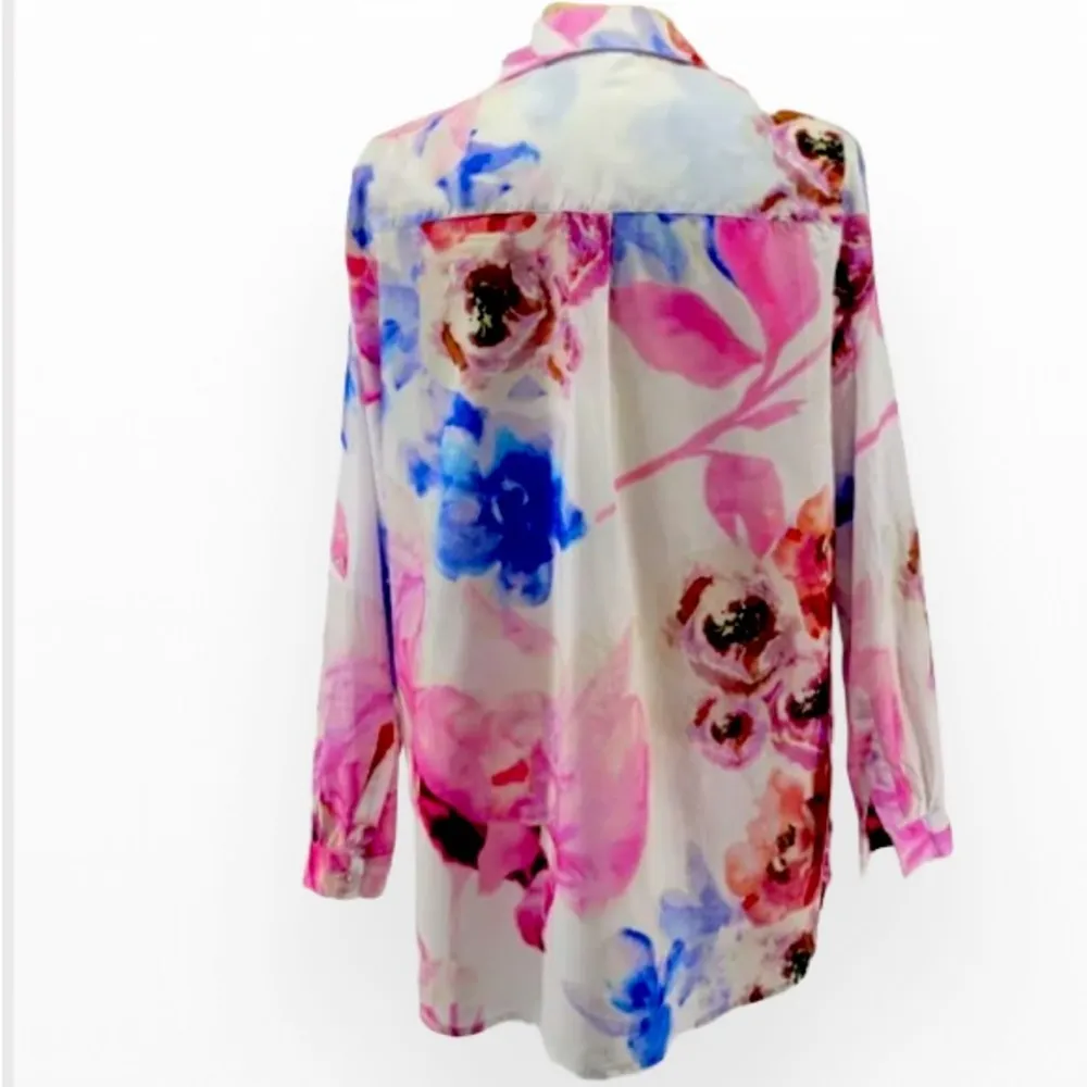 Soft Surroundings PM Watercolor Floral Embroidered Aquarelle Shirt XL - Image 4