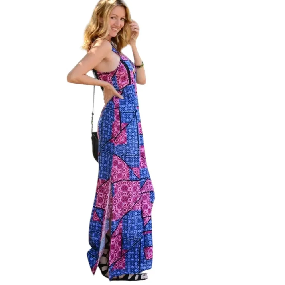 MINKPINK Patchwork Print High Neck Halter  Maxi Dress S - Image 6