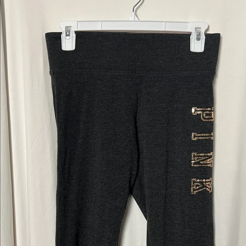 PINK Victoria's Secret Yoga Black Leggings with Sequin Logo Size Small - Image 2