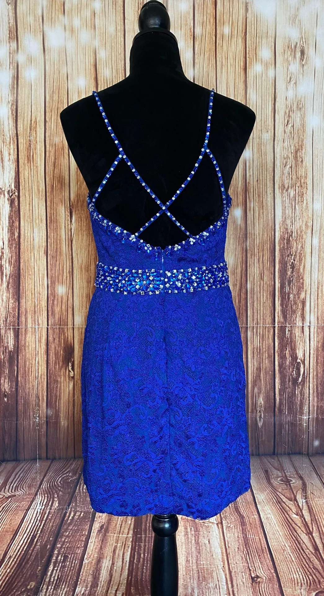 by madeline gardner Sleeveless Strappy Back Royal Blue Lace Dress Sz 10 - Image 4