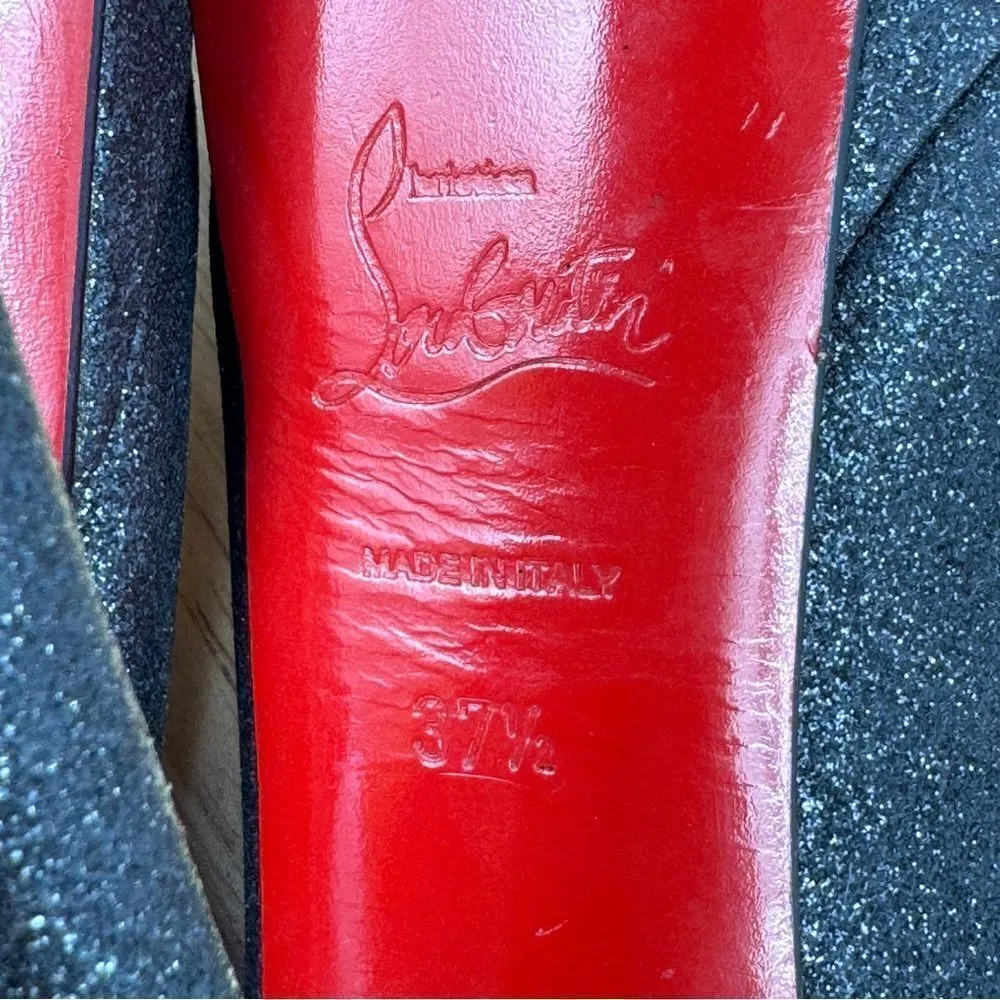 Christian Louboutin‎ Lady Peep Glitter Platform Slingback Pumps Black Red 37.5 - Image 12